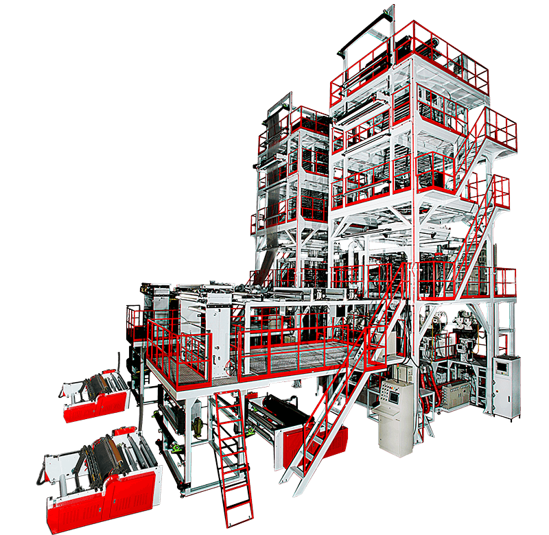 A/B/C Triple Layer LD/LLD Blown Film Machine With Oscillating Take-Off Unit & IBC Device